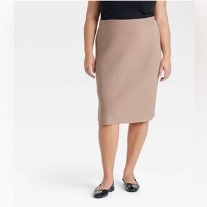 Ava & Viv Plus Size Ribbed Knit Midi Skirt 2X Neutral Beige New Stretchy